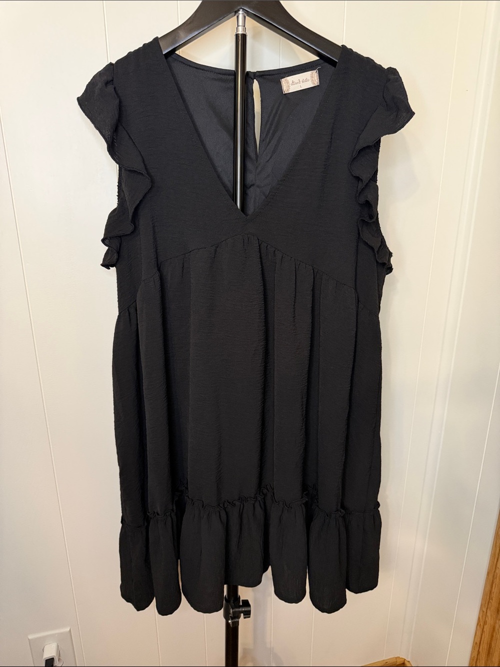 Altar'd State Black V-Neck Ruffle Sleeve Tunic Dress